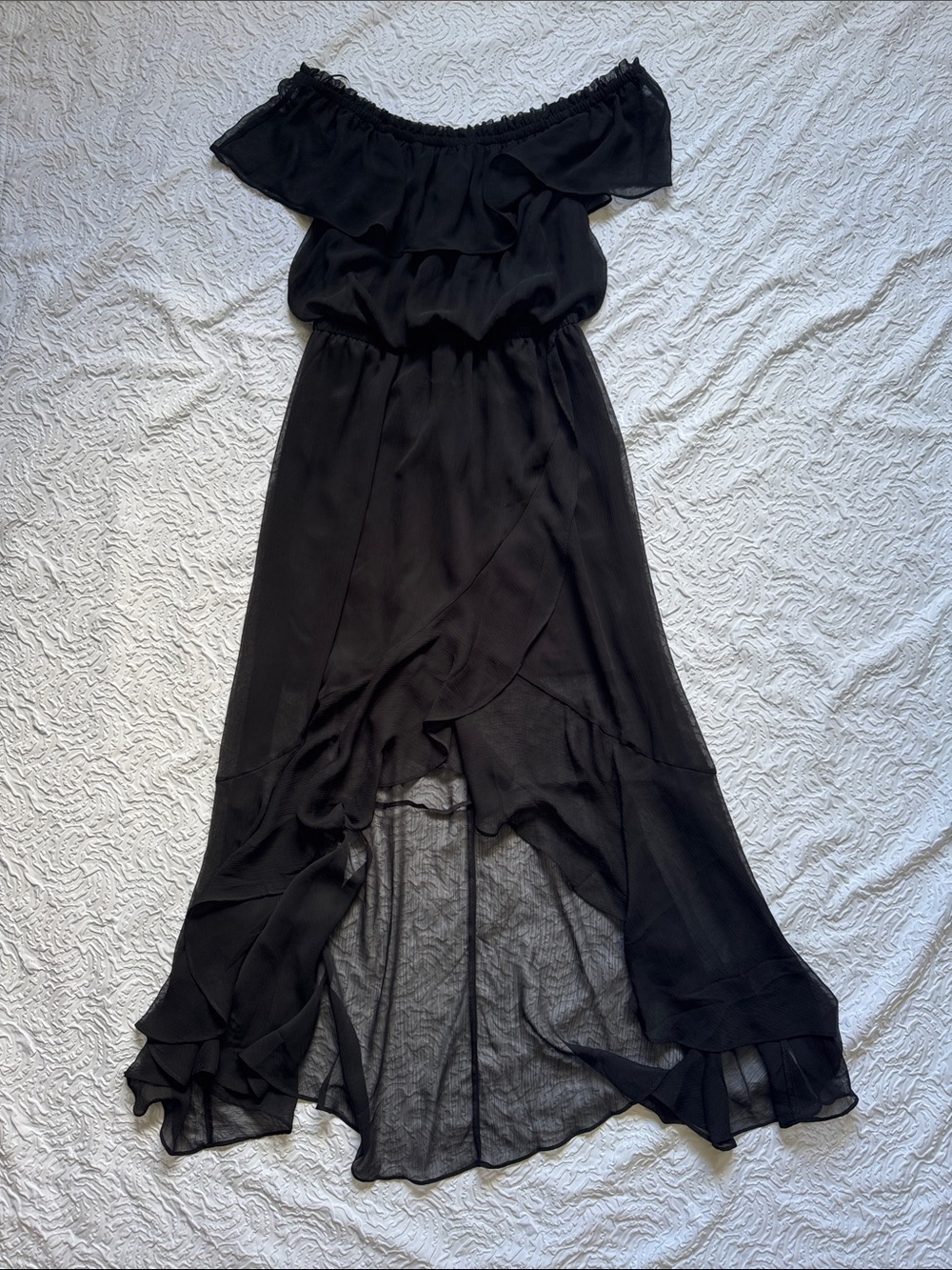 Express Black Off-Shoulder Ruffled High-Low Dress